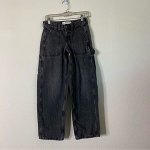 Hollister womens charcoal 100% cotton low rise taper baggy jeans 24